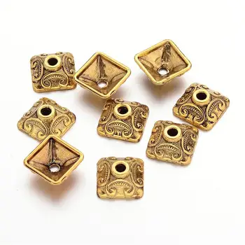 

50pcs 10x5mm Antique Golden Square Tibetan Style Bead Caps for Jewelry Making DIY Findings Hole: 2mm Lead Free and Cadmium Free