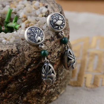 

S925 pure silver Tremella nail female phoenix wear peony series Earrings