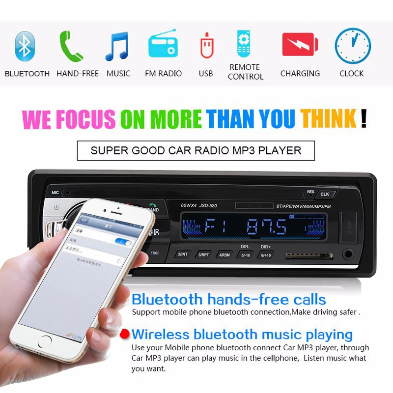 Car Radio Stereo Player Bluetooth Phone AUX-IN MP3 FM/USB/1 Din/remote control 12V Car Audio Auto 2017 Sale New