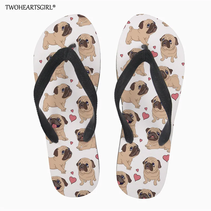 

Twoheartsgirl Lovely Pug Dog Flip Flops for Women Cute Female Slippers Ladies Summer Beach Slippers Personalized Women Flipflop