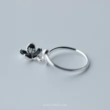 Actual. 925 Sterling Silver Adjustable Black Enamel Cherry Flower Blossom Ring GTLJ764