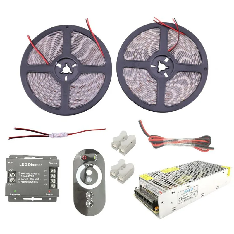 12 Volt LED Dimmable Strip Light Tape SMD 5050 Flexible Rope 5m 10m 15m 20m with RF Dimmer Switch and Power Adapter