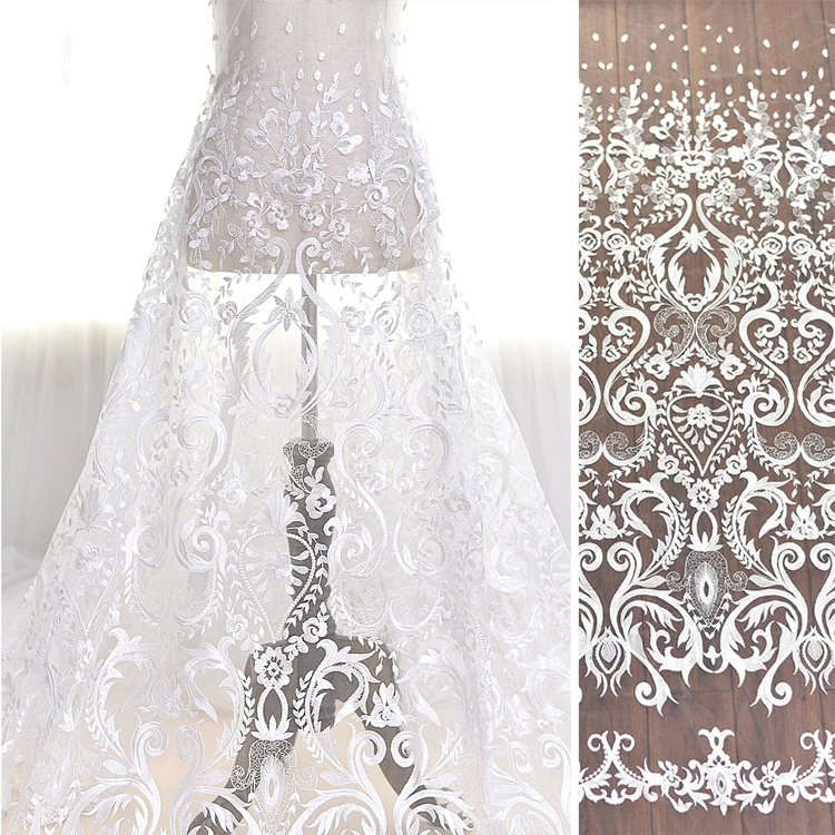 

130cm Wide European Court Full Size Dress White 3d Embroidere Tulle Lace Fabric For Wedding Dresses Clothing Cloth Diy Material