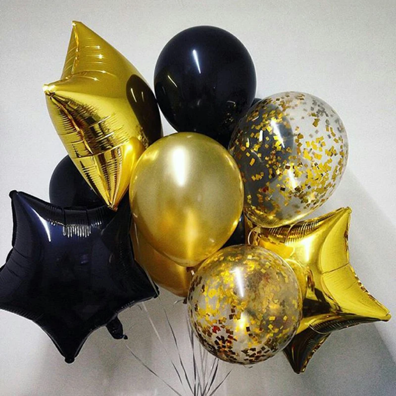 

13pcs Black Gold Rose Gold Confetti Balloon Bouquet Star Heart Foil Air Balls Wedding Birthday Party Decoration Kids Toy Globos