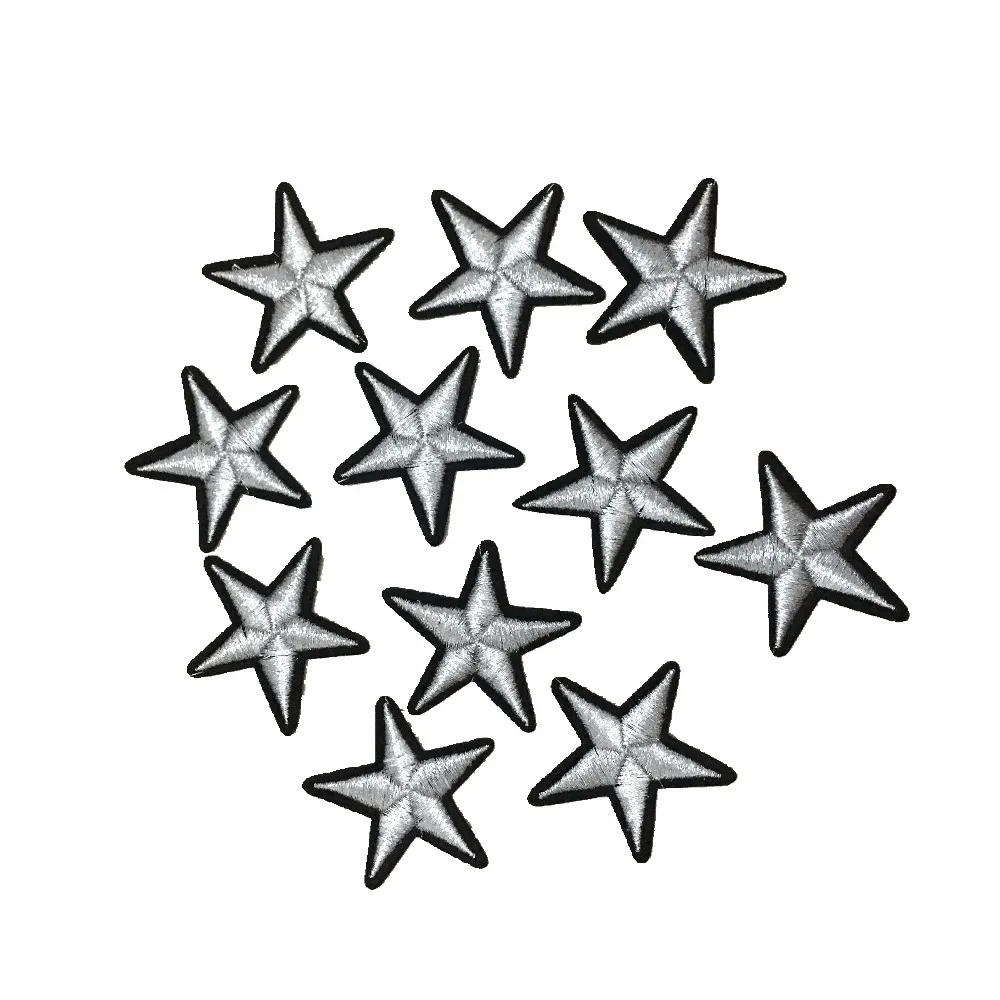 

10pcs/lot Silver Star Badge Embroideried Patches for Clothes DIY Sewing Accessories Iron on Embroidery Decoration Appliques