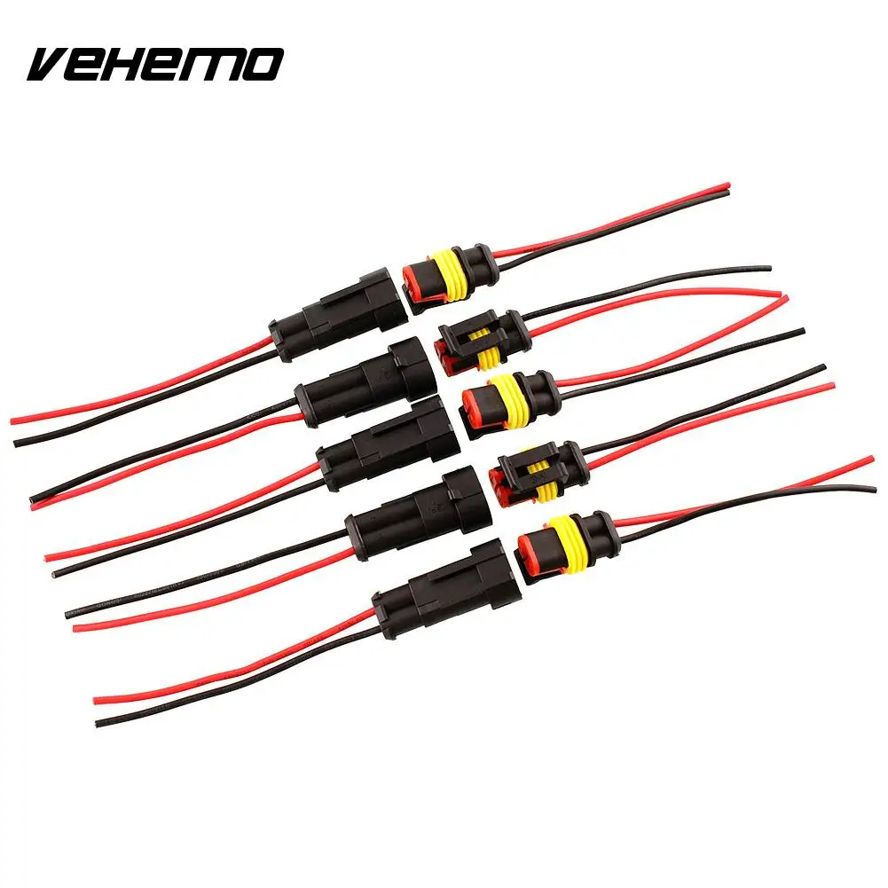Vehemo партиями по 5 комплектов 2 Pin Авто Автомобиль мотоциклы электричество; переходник W/провод AWG черный высокого качества