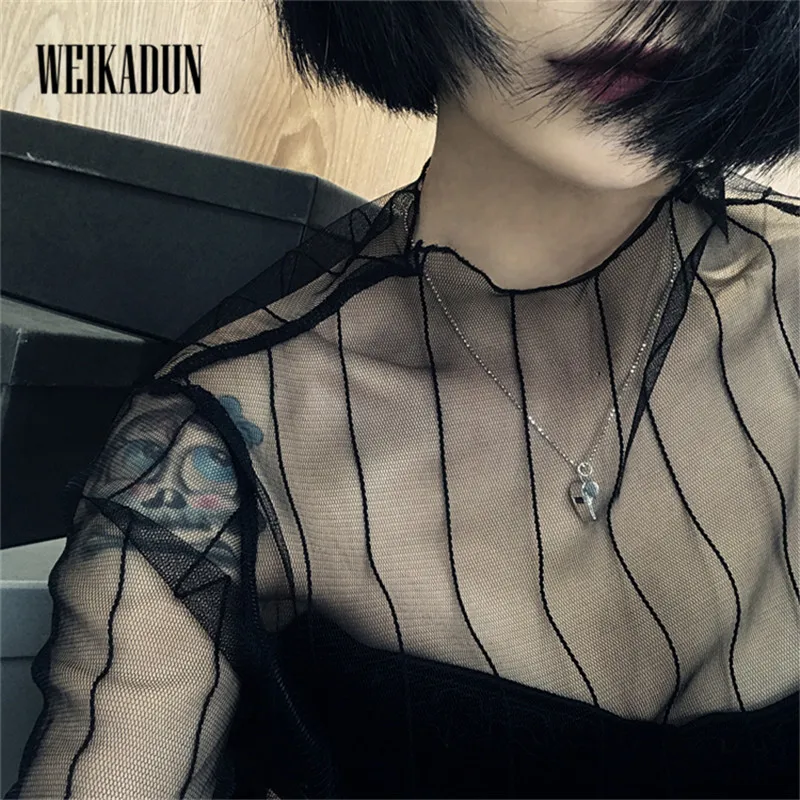 

Summer Women Lace Blouses Shirts Women tops Sexy mesh Blouses Shirts See-through Long Sleeve Dot Shirt Blouse Transparent Beach