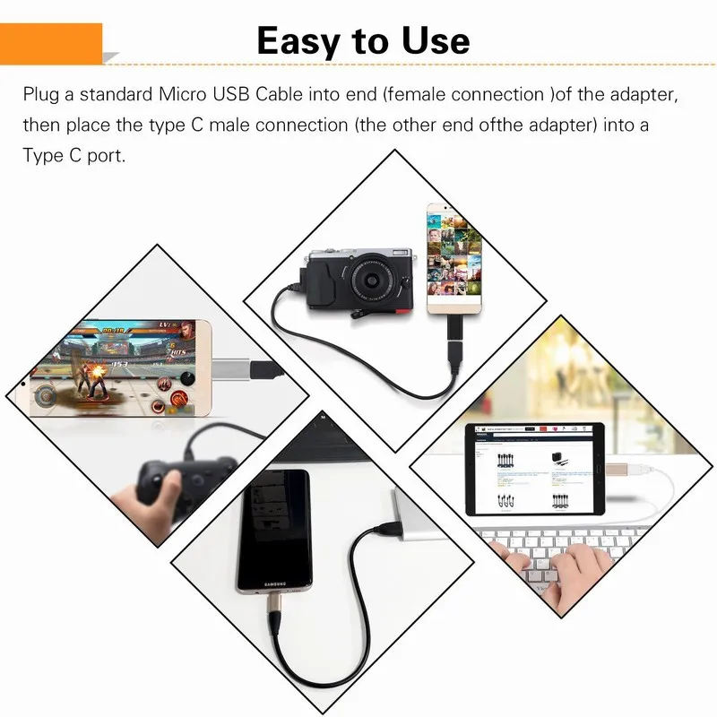 3PCS Portefeuille Type-C to Micro USB Adapter Male to Female for Samsung Galaxy S8 Plus Nexus 6P 5X LG G5 V20 Google Pixel Cable (3)