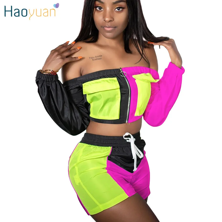HAOYUAN النيون لصق اثنين من قطعة مجموعة رياضية النساء المحاصيل قمم و السائق السراويل بدل رياضية رجالي وحريمي مثير نادي ملابس 2 قطعة مطابقة مجموع... HAOYUAN النيون لصق اثنين من قطعة مجموعة رياضية النساء المحاصيل قمم و السائق السراويل بدل رياضية رجالي وحريمي مثير نادي ملابس 2 قطعة مطابقة مجموع...