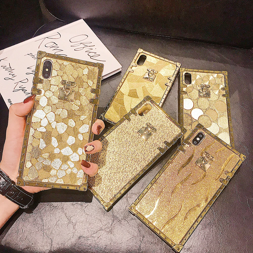 Case For Iphone 12 Pro Max 12 Mini 11 Pro Max Xr Xs Max X Xs 6s 7 8 Plus Cover Luxury Square Metal Rivet Gold Shiny Girly Cases Phone Case Covers Aliexpress