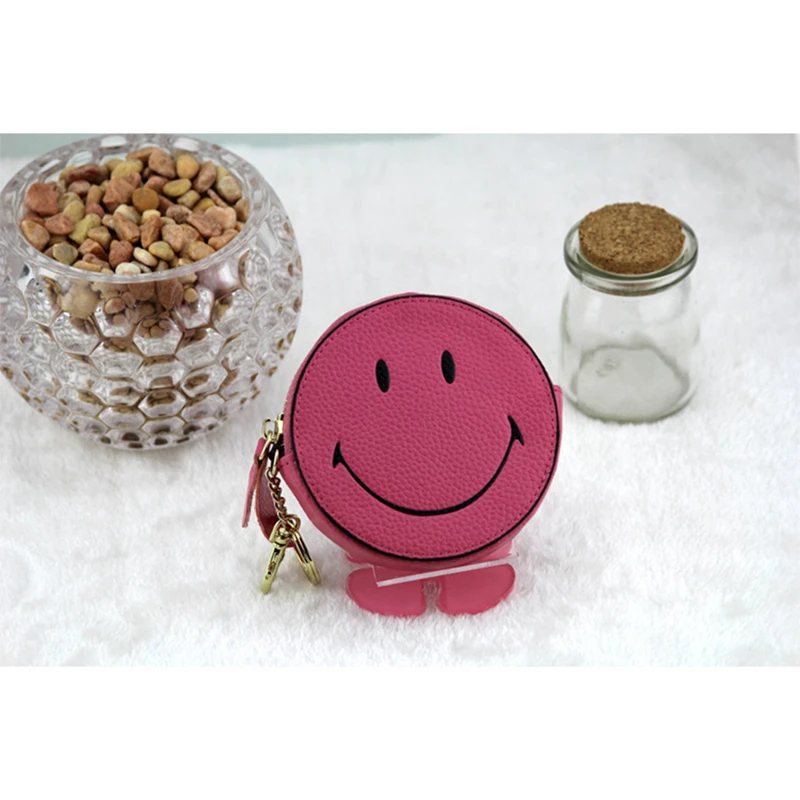 

2017 Special Offer Cow Leather Wallet Korean Cute Cartoon Smiley Pendant Leather Coin Purse Bag Zipper Small Mini Key Female Kid