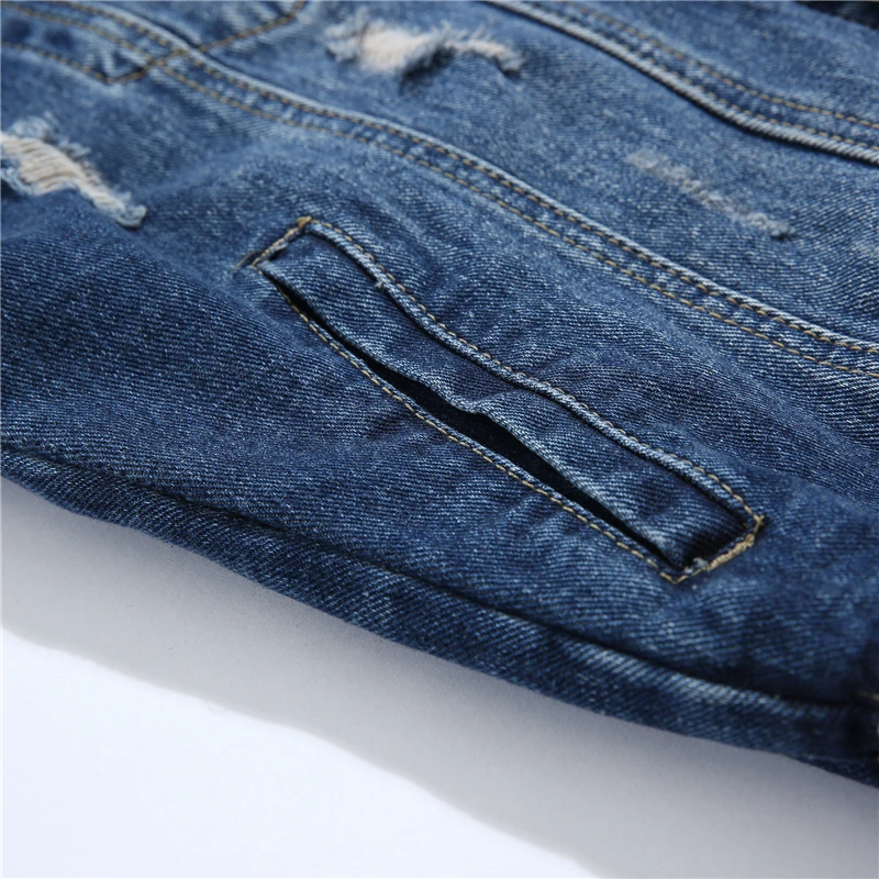 Мужской моды Slim Fit для мужчин отверстия уличная мотоцикл Повседневная джинсовая куртка пальто хип хоп с принтом букв рваные джинсовые куртки