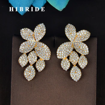 

HIBRIDE Luxury Flower Shape AAA+ Cubic Zironia Pave White Gold Color Stud Earrings For Women Jewelry Boucle d'oreille Gift E-778