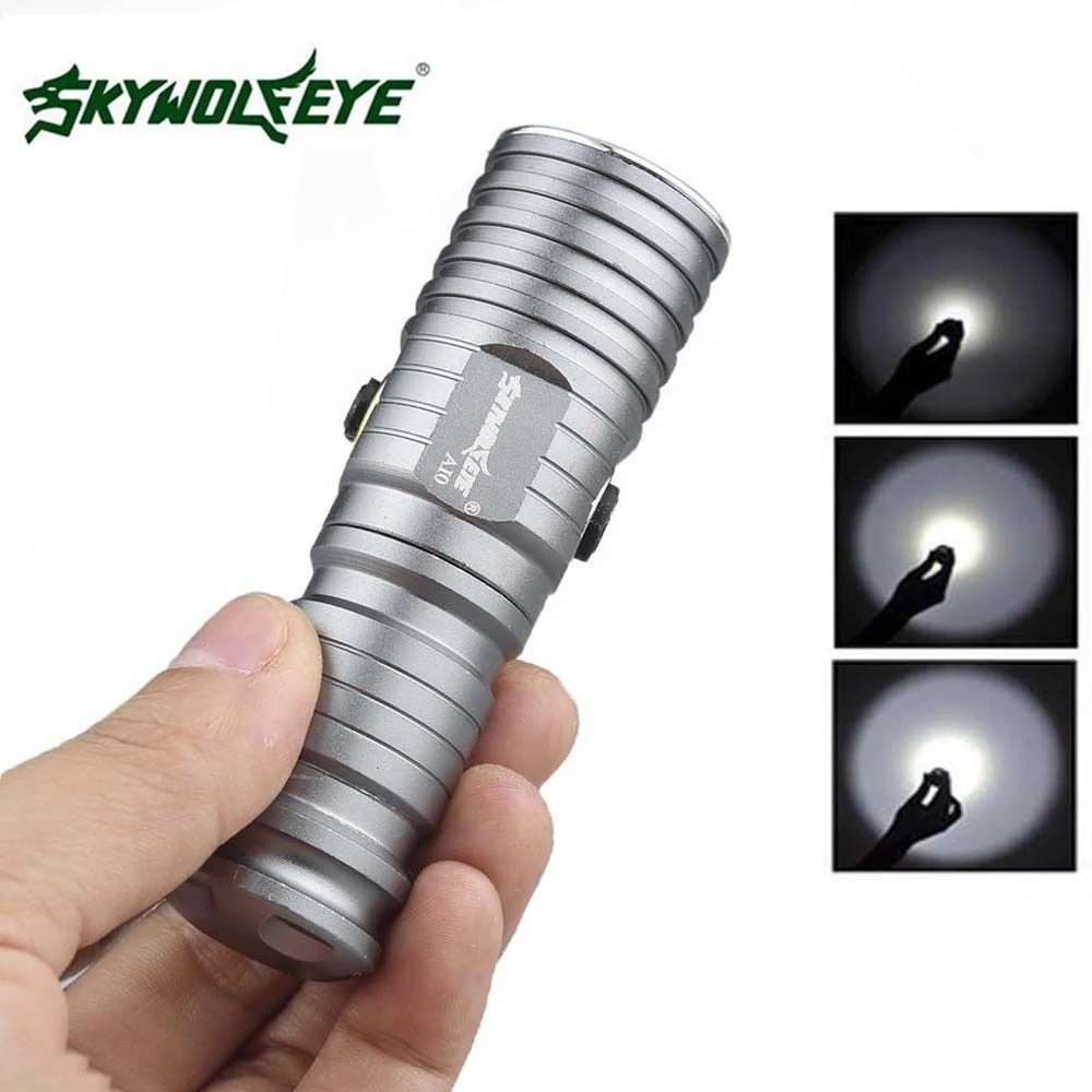 SKYWOLFEYE Silver XML T6 LED Rechargeable Flashlight Mini CR123A 3 Mode