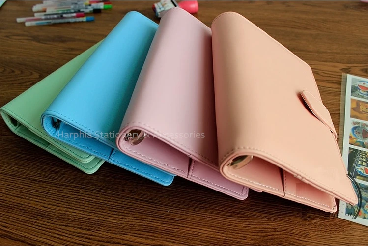 

PU leather spiral loose leaf refillable travel journal macaron dokibook notebook filofax planner agenda notepad binder A5 A6