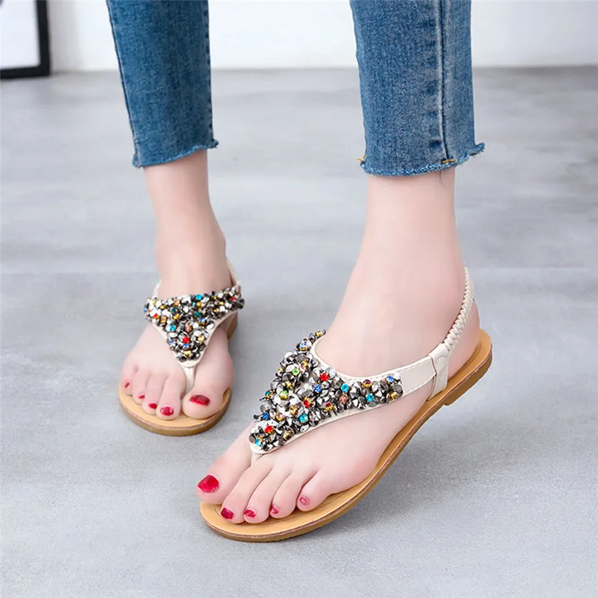 Sandales Для женщин Эластичная лента Стразы с блестками; Вьетнамки; босоножки на водонепроницаемой платформе летняя женская обувь Стразы#7