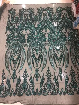 

Latest african lace fabric 2016 French Sequins Green Net Lace Fabric S143 High Quality African Tulle FabriC Design for Party