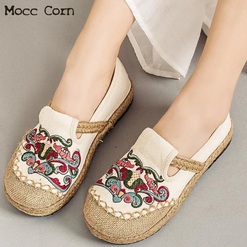 

Summer Cloth Shoes Women Flat Shoes Canvas Embroidered Flats Comfortable Slip On Loafers Lady Linen Casual Breathable Footwear