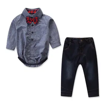 

Toddler Baby Boys Clothes Gentleman Sets Spring Autumn Long Sleeve Romper + Denim Pants 2Pcs Wedding Party Casual Outfits
