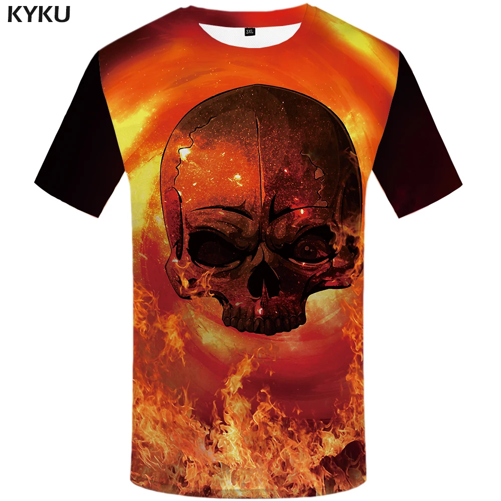 

Funny T shirts Skull T shirt Men Flame Shirt Print Space Tshirts Casual Psychedelic Tshirt Printed Gothic T-shirts 3d