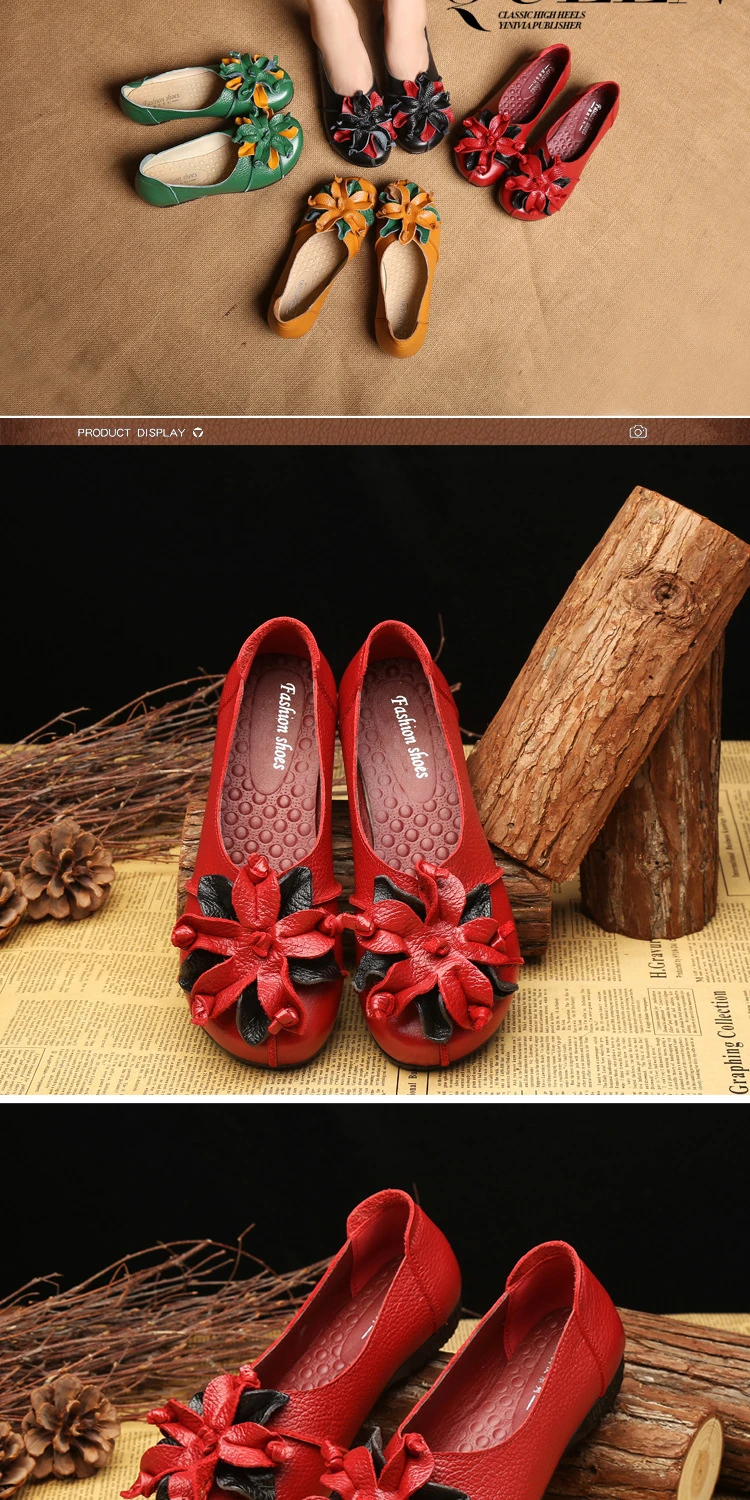 DONGNANFENG/Женская обувь на плоской подошве; лоферы с резиновой подошвой из натуральной кожи без шнуровки для мам; Повседневная Винтажная обувь с цветочным принтом и круглым носком; Размеры 35-41; OL-8916