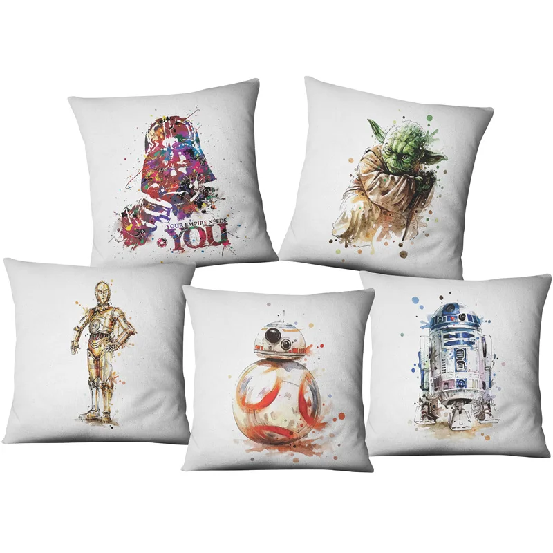 

Purple Color Star Wars Cushion Cover Hand Painting Yoda Darth Vader Splatter Art Car Sofa Decorative Linen Pillowcase