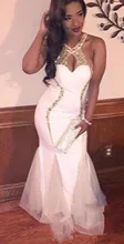 Sexy Backless Meerjungfrau Arabischen Stil Tüll Weiß Perlen Formale Abendkleider Prom Kleider Bodenlangen 2017 Robe De Soiree
