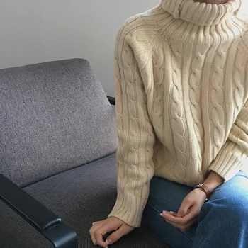 

2 colors Women Pullovers thicking Sweaters Knitted Sweater Autumn solid color twist Turtleneck Sweaters womens 2018 (C8502)