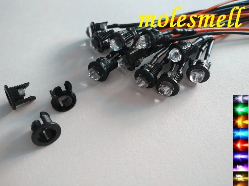 

5x 5mm 3V DC Pre-Wired water clear LED + Plastic Bezel Holder Light Lamp red yellow blue green white orange uv pink warm white