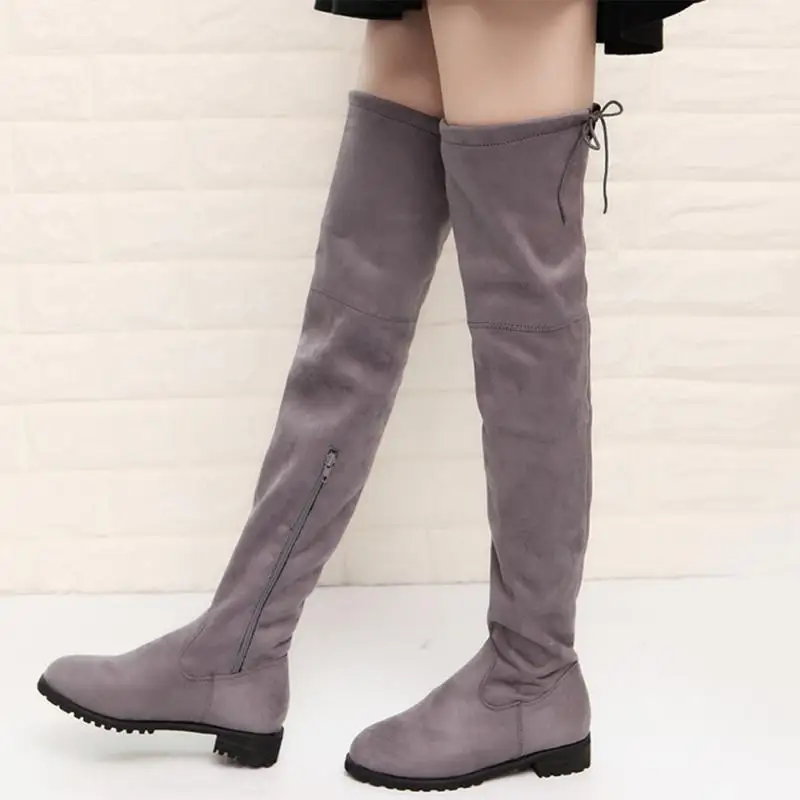 

New Autumn Women Over-knee Fashion Side Zipper Casual Winter Elastic Boots Round Head Frye Boot