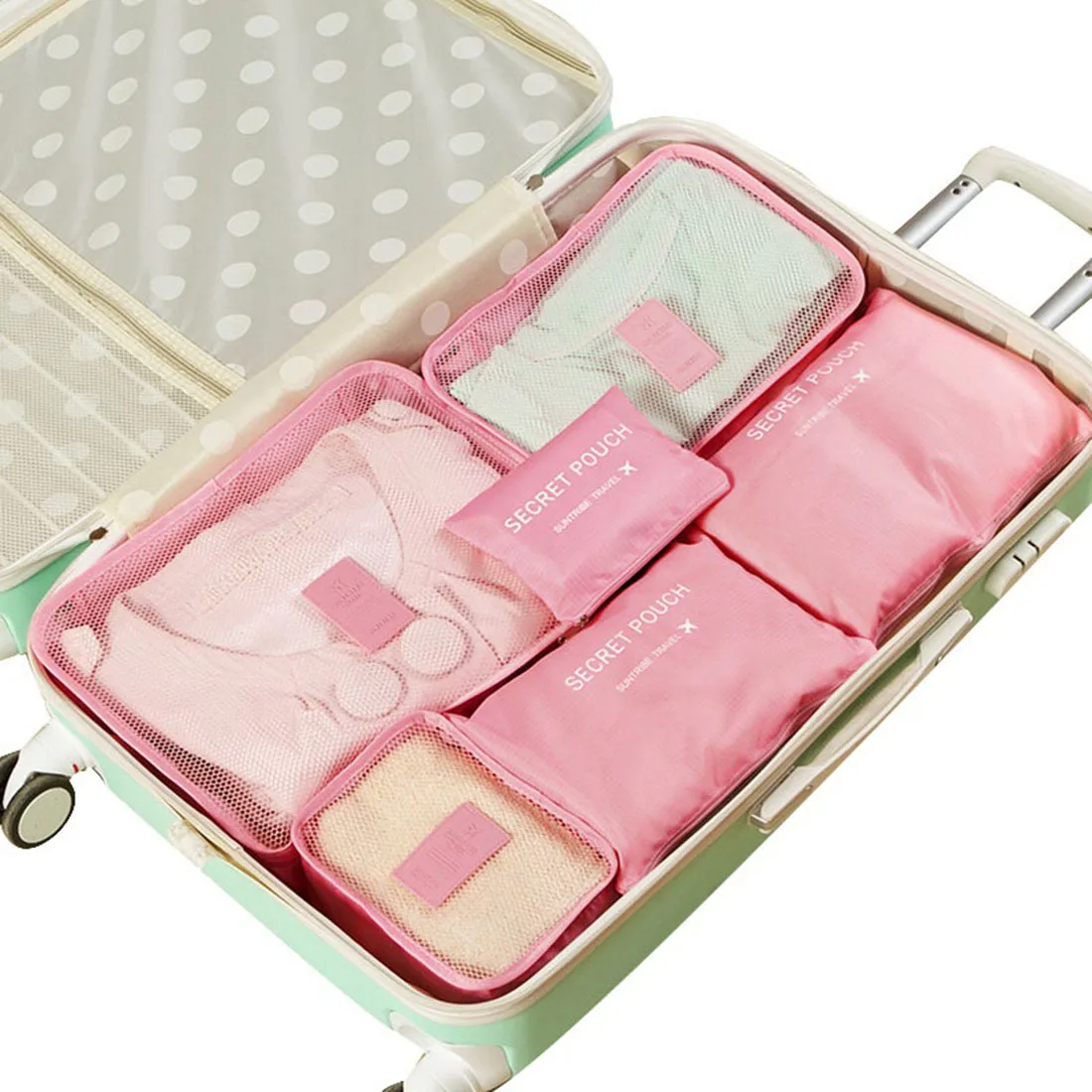 

6PCS Travel Mesh Bag Luggage Packing Bag Travel Clothing Organizer Packing Cube Organizer for Clothing Portable Mesh Bags