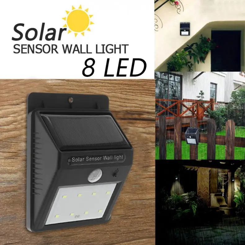 

8 LED Solar Light Solar Sensor Wall Lamp Outdoor Garden Home Lighting Night Security for yard Garden