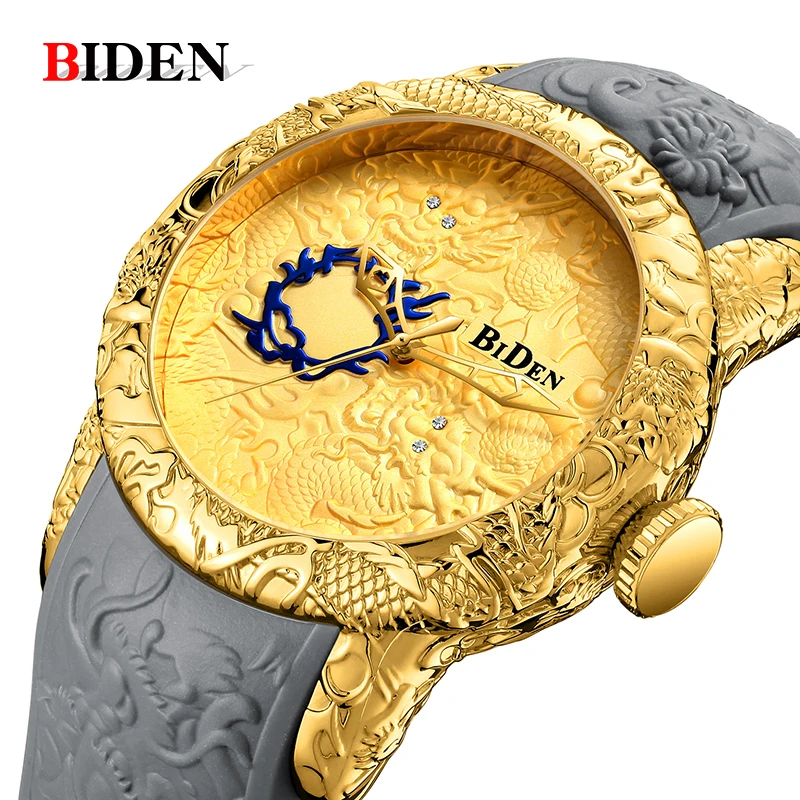 

Men Watch BIDEN Top luxury brand gold dragon watch men quartz wristwatche Big dial Sports waterproof watch man relogio masculino