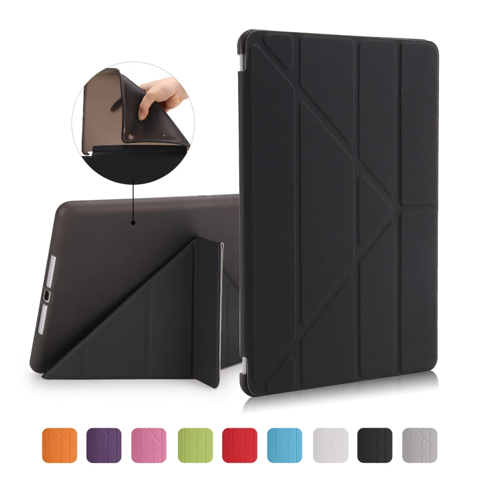 

NEW For Apple 2017 ipad 9.7 A1822 A1823, 4 Shape Bracket Smart Sleep Wake Up Advanced TPU Soft Shell PU Leather Cloth Rear Cover