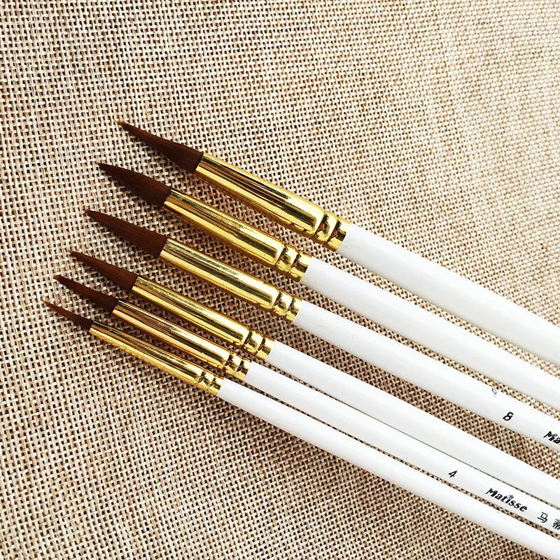 6pcs/set High Quality Artist Nylon Paint Brush Set Pointed Art for Supplies Oil watercolor