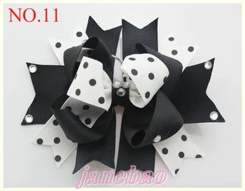 

free shipping 72pcs 4'' stacked Boutique hair bows rhinestone Boutique Funky Hair Bow twist hair accessories