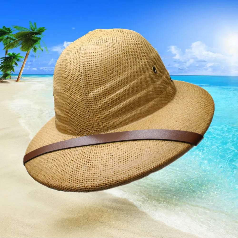 

LUCKYLIANJI Women's Men's Novelty Toquilla Hard Straw Helmet Pith Sun Hats For War Army Sun Hat Safari Jungle Miners Cap 56-59CM