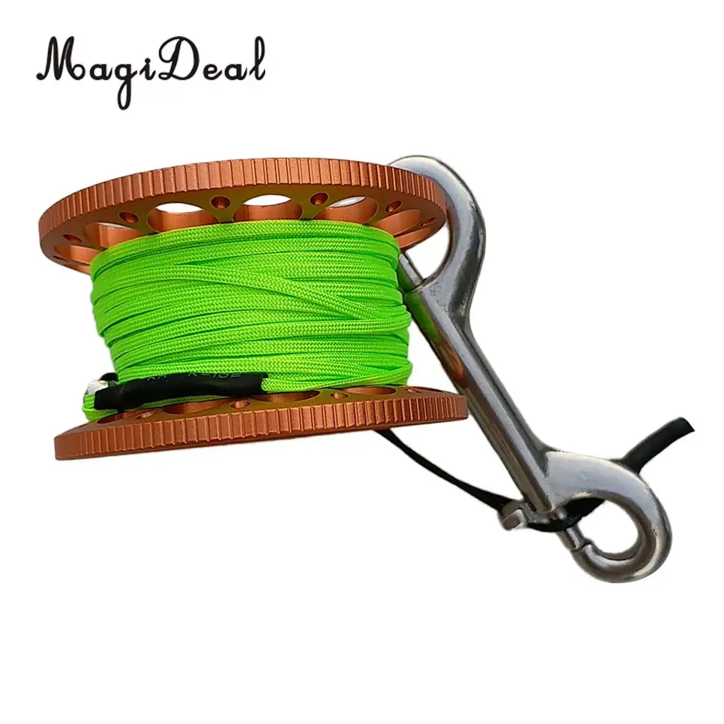 Scuba Diving Aluminum Alloy Spool Finger Reel with Stainless Steel Bolt Snap Hook SMB Safe Equipment - 30m High Visibility Line