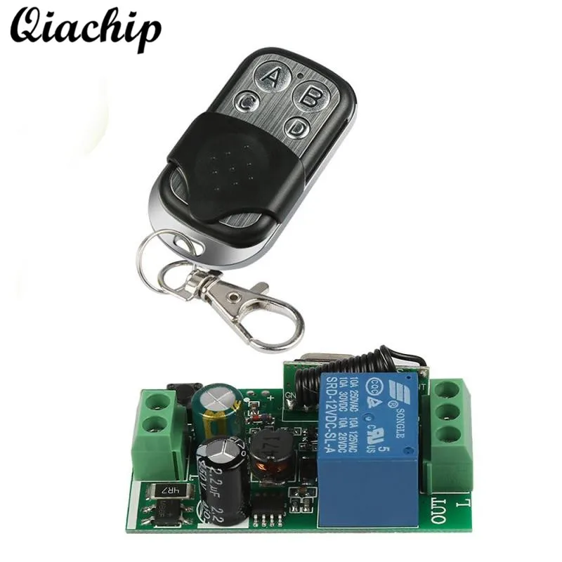 

QIACHIP 433Mhz AC 85V~250V 220V 1CH Wireless Relay RF Remote Control Switch Receiver Module + DC 12V Transmitter Remote Controls