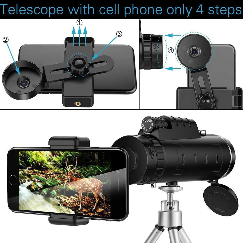 40X60 Zoom Optical HD Lens Monocular Telescope+ Tripod+ Clip For Universal Phone Waterproof Super Clear for Outdoor Hunting 5.28