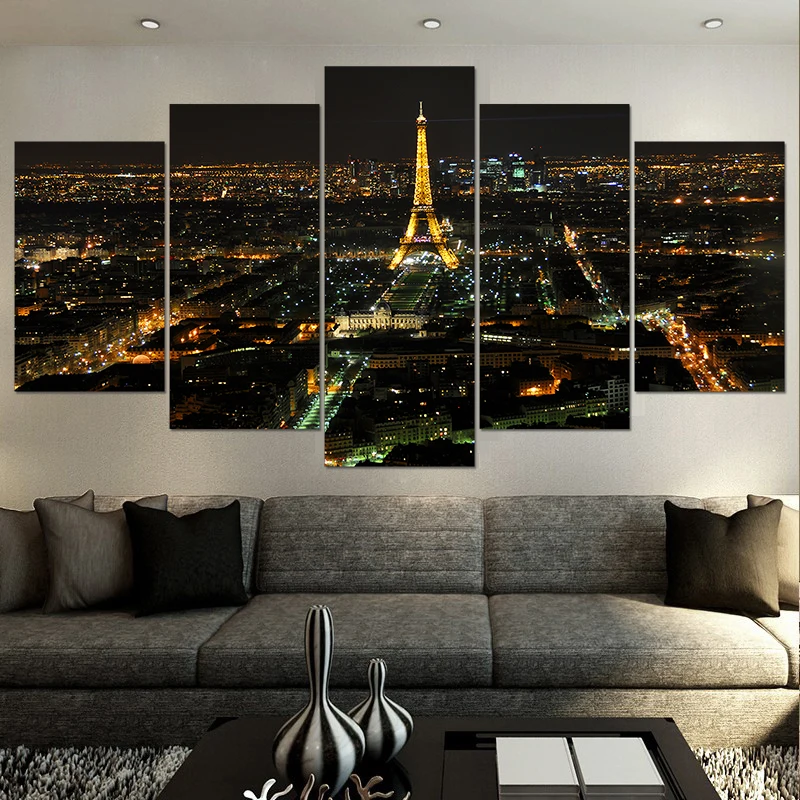5-Pieces-Modern-Home-decor-living-room-decor-Print-Night-Paris-eiffel-tower-cityscape-canvas-Wall