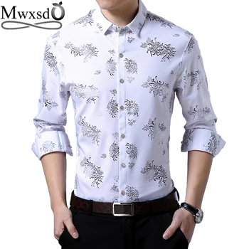 

Mwxsd brand casual men's flower printed shirts men long sleeve dress shirt male casual slim fit Hawaiian Beach shirt 2019