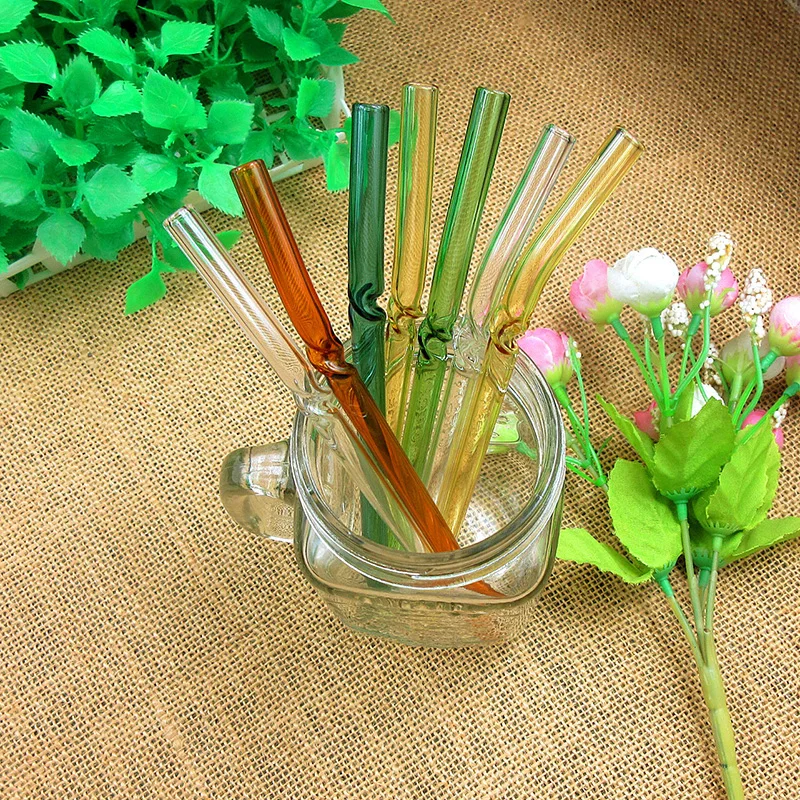 2pcs/lot 19cm colorful pyrex reusable glass drinking straws+1 straw