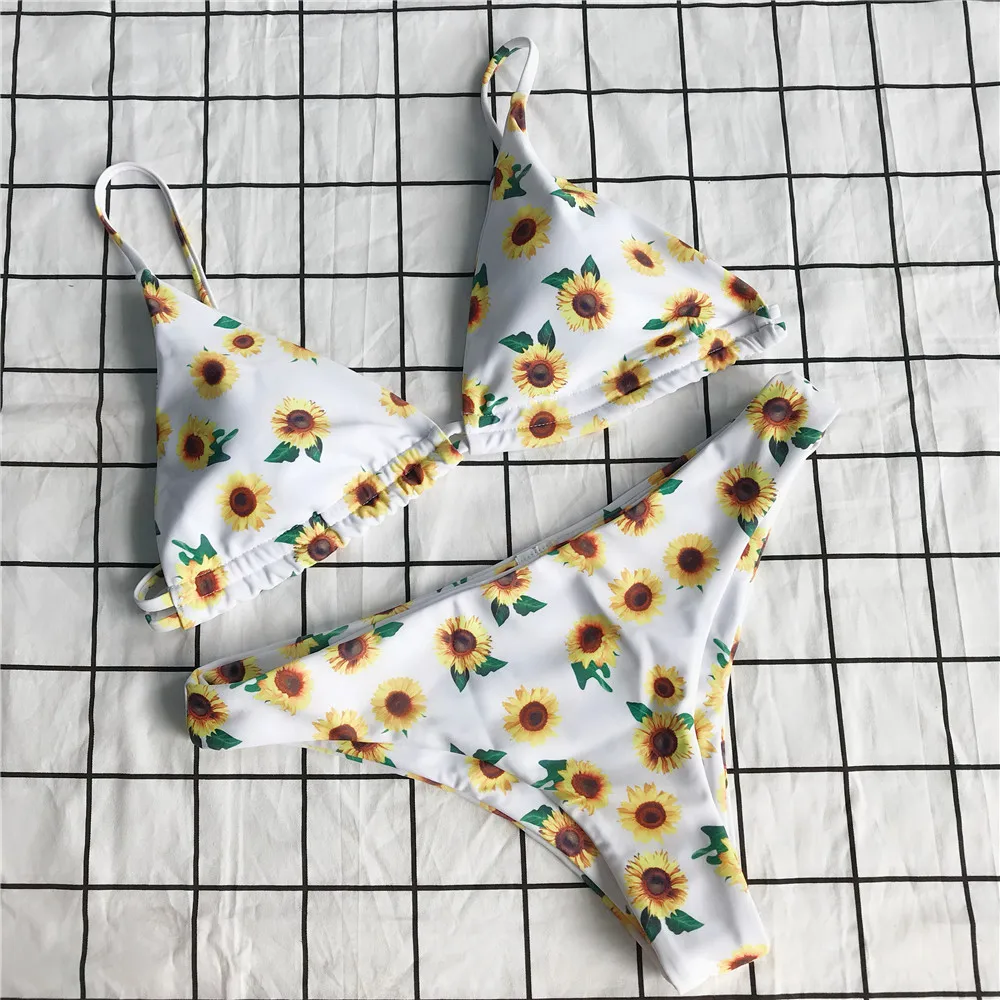 

Sunflower Pattern 2019 Bikini Set Of Woman Sling Push Up Swimsuit Sexy Brazilian Beachwear Mini Bikinis Women's Swimwear Badpak