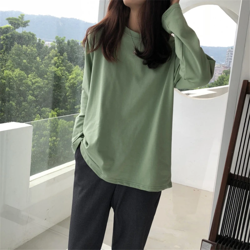 

Loose High Quality Plain T Shirt Women 2019 Elastic Basic T-shirts Female Casual Tops Long Sleeve Shirt Women 6 Colors T-shirt