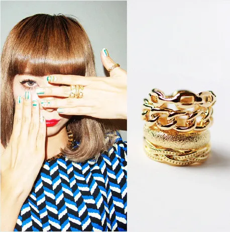 

2018 Ladies Multilayer Midi Chain Ring Set Punk Knuckle Twist Rings Metal Finger Ring Jewelry For Women