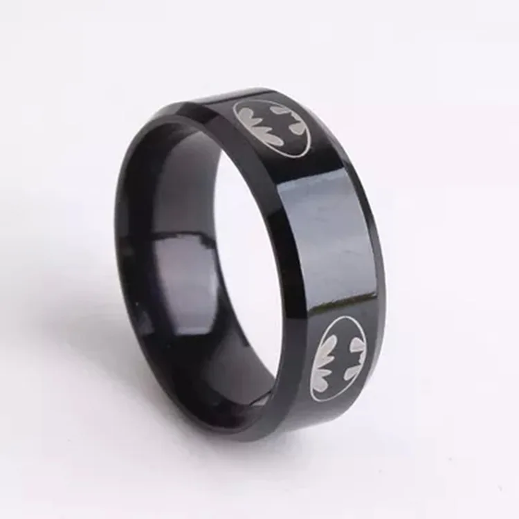 2016 Boys Men Black Batman Symbol Titanium Stainless Steel Rings For Men Women Party Fashion Jewelry
