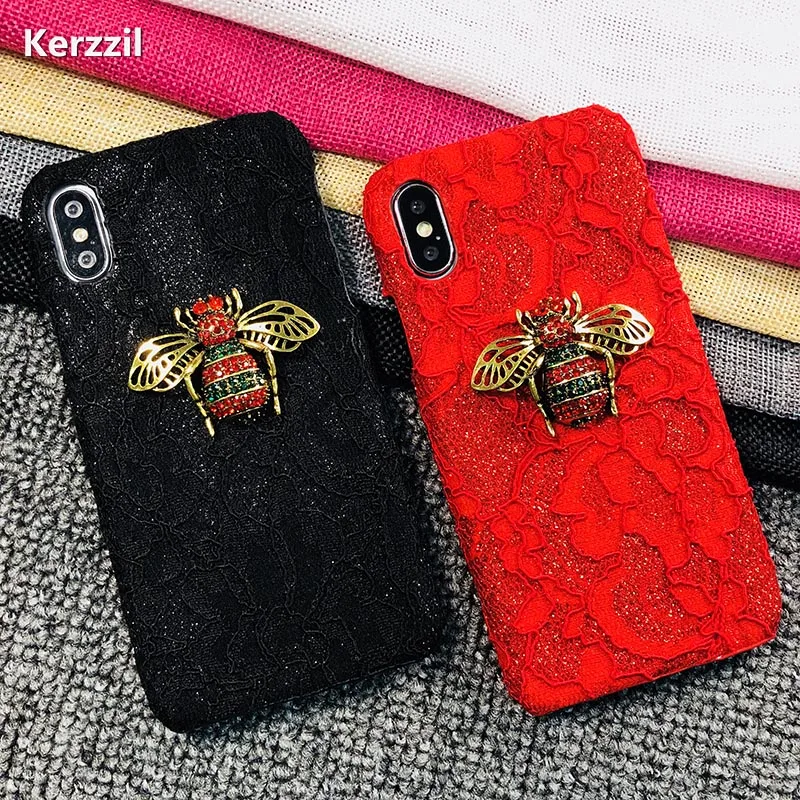 

Kerzzil Retro Style Embroidery Phone Case For iPhone 6 7 6S 8 Plus Metal Bee Pearl Cases For iPhone X 10 7 6S 8 6 Hard PC Cover