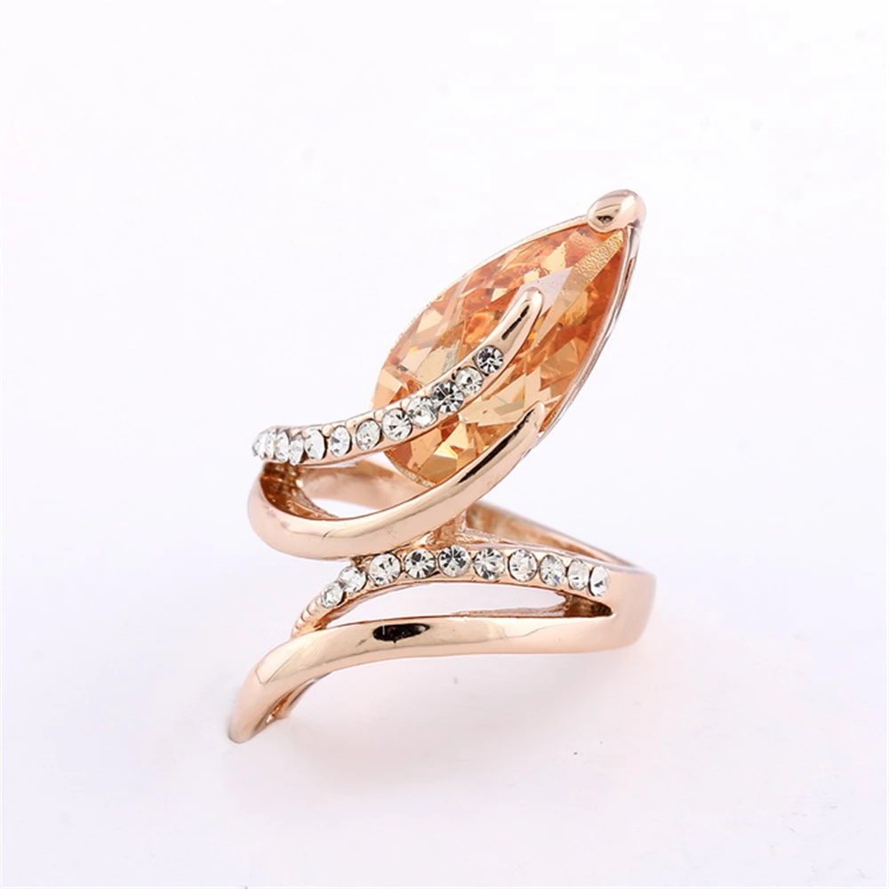 Fashion Water Drop Rings Gold Color Big Austrian Crystal Full Cubic