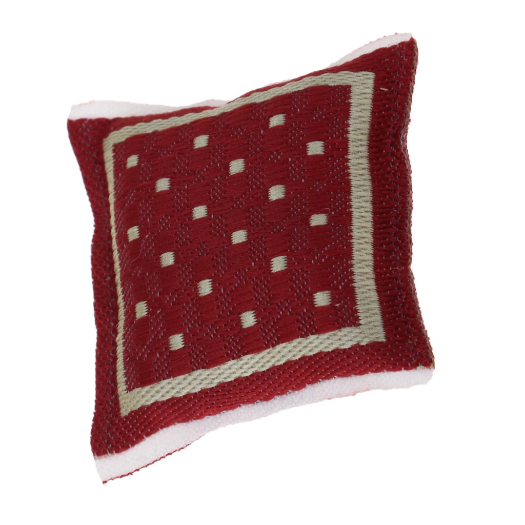 1/12 Dollhouse Miniature Woven Cushions Pillow Sofa Bedroom Accessory Red